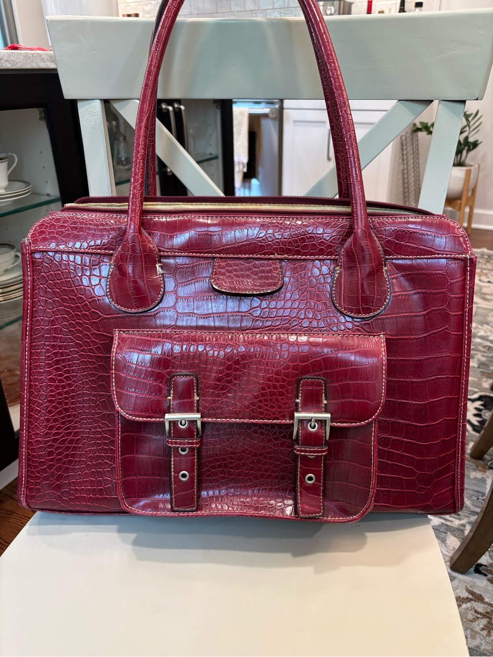 Structured Faux-Croc Tote Bag